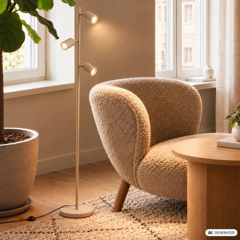 Ida - Vloerlamp - woonkamer lamp - bureaulamp - staande lamp met GU10 fitting - h.: 141cm från Briloner i Beige – produktbild