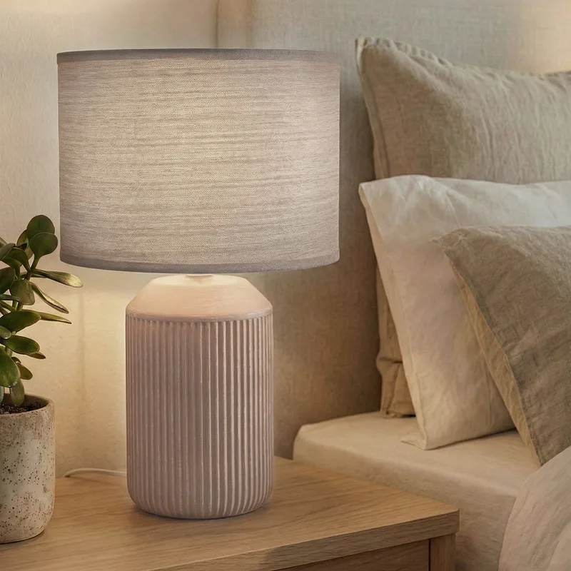 Ino - Tafellamp slaapkamer - met stoffen kap & keramiek voet - bedlamp - tafellampje - Ø22 x 37,5 cm de Briloner en Marron – photo produit