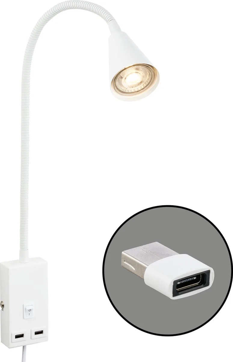 Justra Leeslamp - 2175016 - Zwenkbaar - 2 USB poorten - Stekkerbediening - 48,5 x 6 x 42,5 cm de Briloner en Blanc – photo produit