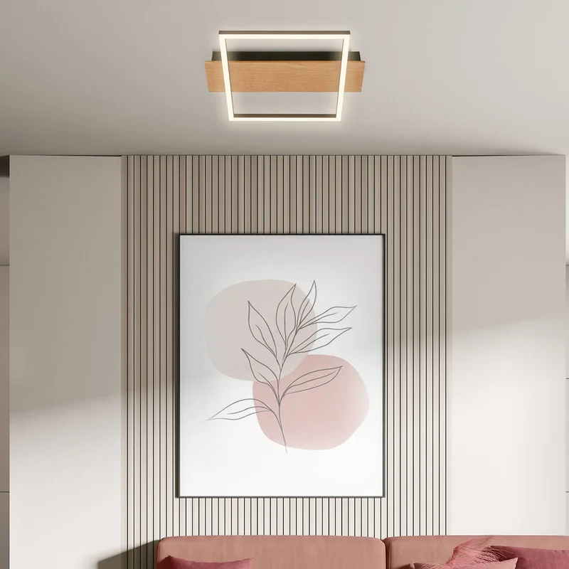 Kada plafondlamp, 34x26 cm, hout, metaal, zwart de Briloner en Licht hout, Noir – photo produit