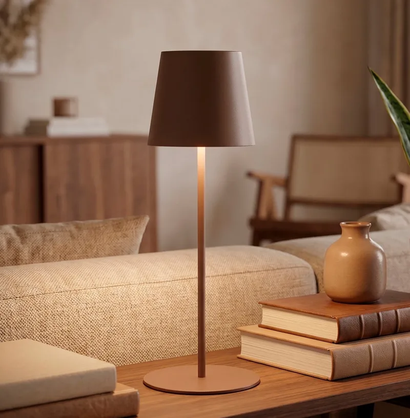 Kiki - Oplaadbare Tafellamp - dimbaar - voor binnen en buiten - in hoogte verstelbaar - warm wit licht van Briloner in Bruin – productfoto