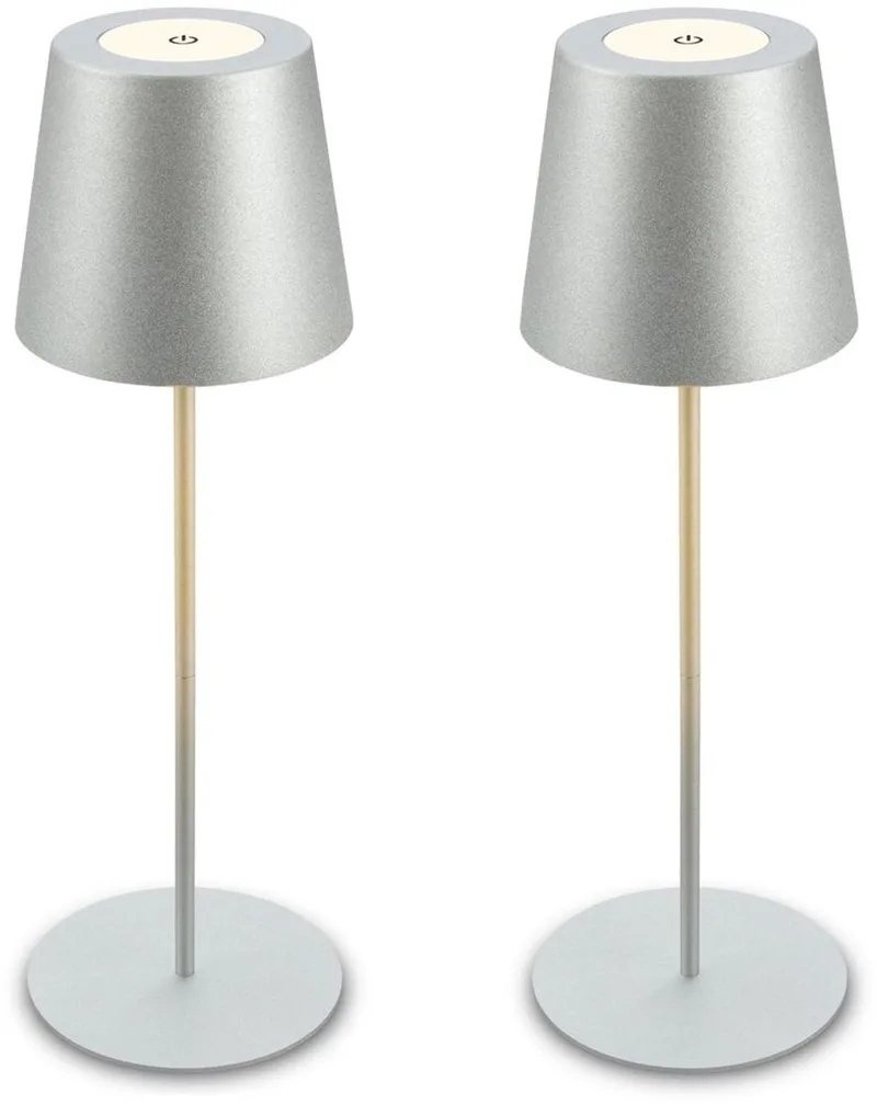 Kiki - Set van 2 Tafellampen oplaadbaar - dimbaar - voor binnen en buiten - in hoogte verstelbaar - warm wit licht - chroom de Briloner en Argent – photo produit