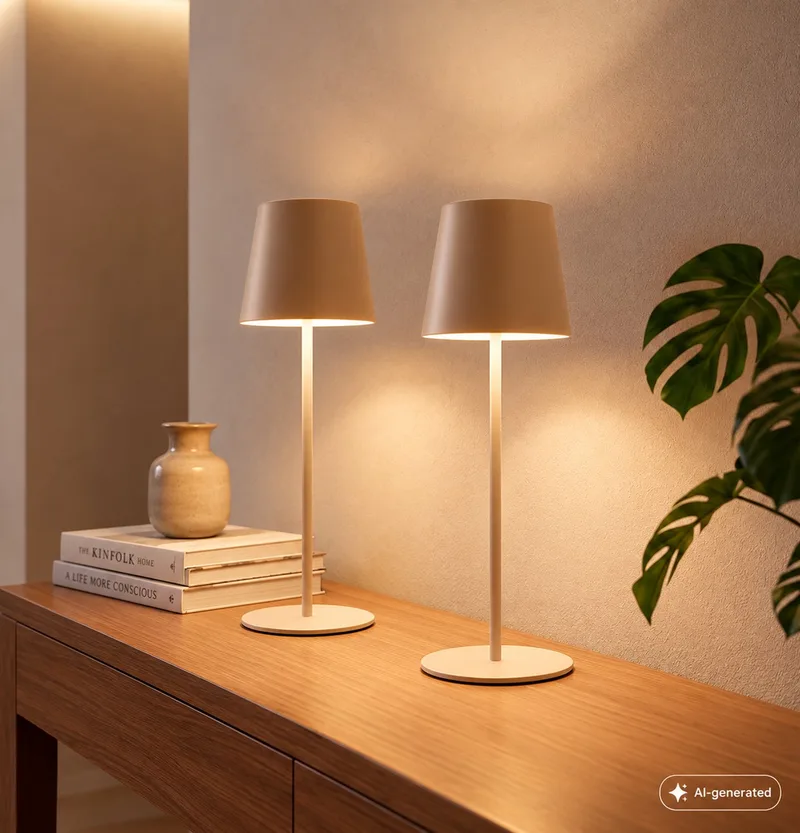 Kiki - Set van 2 Tafellampen oplaadbaar - dimbaar - voor binnen en buiten - in hoogte verstelbaar - warm wit licht de Briloner en Beige – photo produit