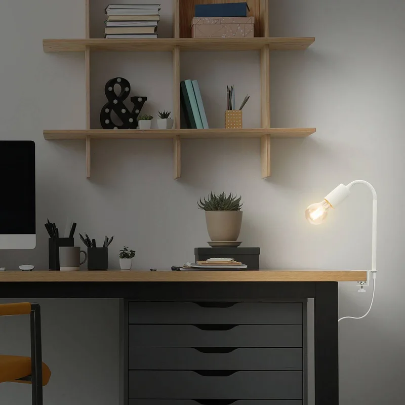 Klemlamp Krampo Retro, met flexibele arm de Briloner en Blanc – photo produit