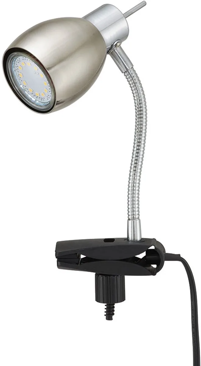 Klemlamp nikkel mat Klemlamp LED met stekker, tafellamp leeslamp, spot beweegbaar, metaal zwart, 1x LED 3W 250Lm 3000K, HxA 17,5x12cm de Briloner en Argent – photo produit