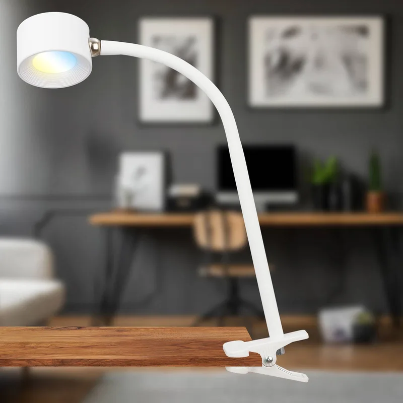 Klemlamp Tari, CCT, touchdimmer, USB från Briloner i Vit – produktbild