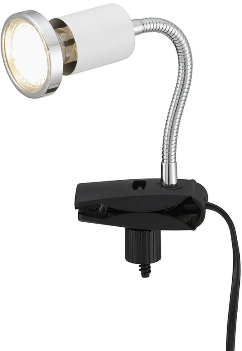 Klemlamp wit klemlamp LED met stekker, tafellamp leeslamp, spot beweegbaar, metaal wit, 1x LED 3W 250Lm 3000K, HxBxA 14x3,5x14 cm von Briloner in Weiß – Produktfoto