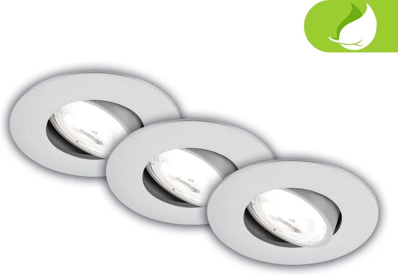 Kulana A - Set van 3 Inbouwspots - ultra efficient - EEK A - 50.000ur licht - zwenkbaar - 9 x 2.4 cm by Briloner in Chrome – product photo