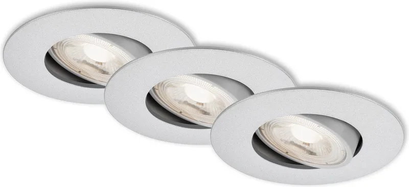 KULANA - inbouwspots set van 3 - dimbaar - draaibare inbouwarmaturen - 3 x LED / 5W 460lm - lichtkleur: warm wit - inbouwdiepte: 30mm - inbouwmaat: 68mm - product: Ø90mm - mat chroom by Briloner in Chrommat – product photo