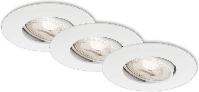 KULANA - inbouwspots set van 3 - dimbaar - draaibare inbouwarmaturen - 3 x LED / 5W 460lm - lichtkleur: warm wit - inbouwdiepte: 30mm - inbouwmaat: 68mm - product: Ø90mm - wit von Briloner in Weiß – Produktfoto