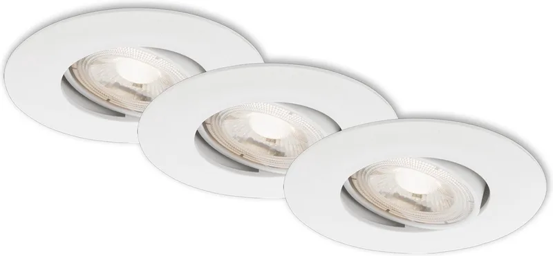 KULANA - inbouwspots set van 3 - draaibare inbouwarmaturen - 3 x LED / 5W 460lm - lichtkleur: warm wit - inbouwdiepte: 30mm - inbouwmaat: 68mm - product: Ø90mm - wit de Briloner en Blanc – photo produit