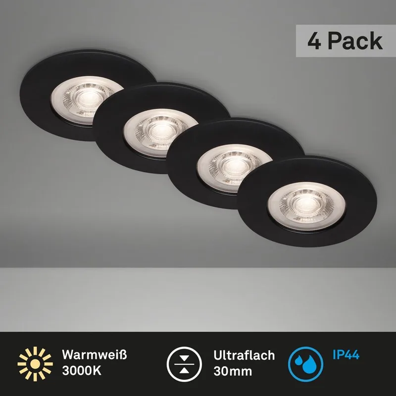 Kulana - Set van 12 LED Inbouwspots - badkamerverlichting - Ø9 cm - IP44 - 4.9 W - 480 Lm - 3.000 K - zwart de Briloner en Noir – photo produit