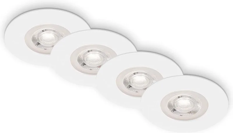 Kulana - Set van 4 LED Inbouwspots - badkamerverlichting - dimbaar - Ø9 cm - IP44 - 4.9 W - 480 Lm - 3.000 K van Briloner in Wit – productfoto