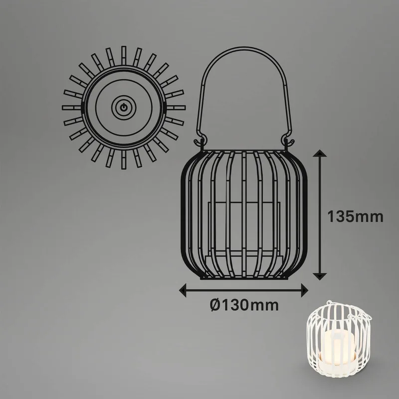 LED accu-tafellamp 7279 IP44 metalen mand de Briloner en Blanc – photo produit