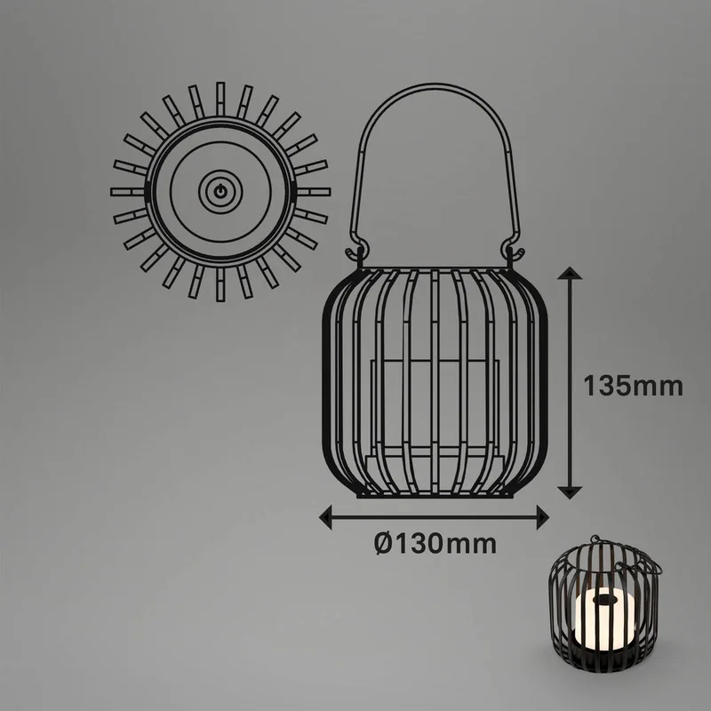 LED accu-tafellamp 7279 IP44 metalen mand de Briloner en Noir – photo produit