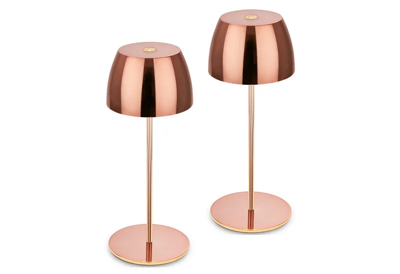 LED Außen-Tischleuchte SERINA MINI, Dimmfunktion, LED fest integriert, Warmweiß, kabellos 20 x 8 cm Kupferfarbig 2,5W Wohnzimmer Schlafzimmer 2er-Set de Briloner en Marron – photo produit