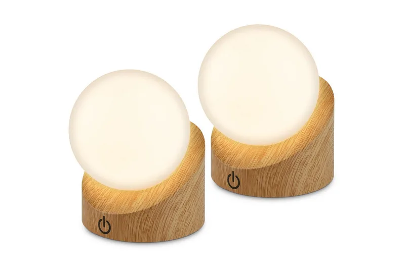 LED Außen-Tischleuchte SORA, Dimmfunktion, LED fest integriert, Warmweiß, kabellos 10x8x9cm Holzfarben 2W Kinderzimmer Outdoor Außen 2er-Set de Briloner en Beige – photo produit
