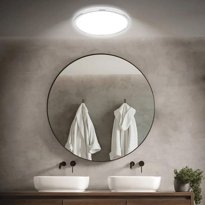 LED badkamer plafondlamp Pulap, Ø 42 cm, chroomkleurig/wit metaal från Briloner i Krom, Vit – produktbild