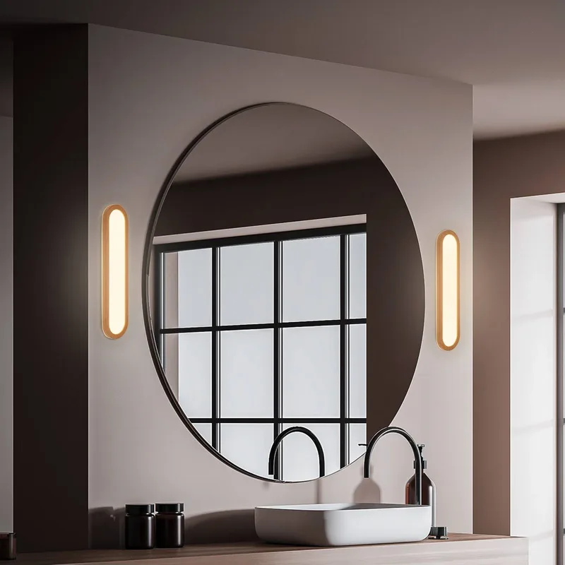 LED badkamer wandlamp Pil, houtkleur, breedte 35 cm, kunststof fra Briloner i Houtkleurig – produktbillede