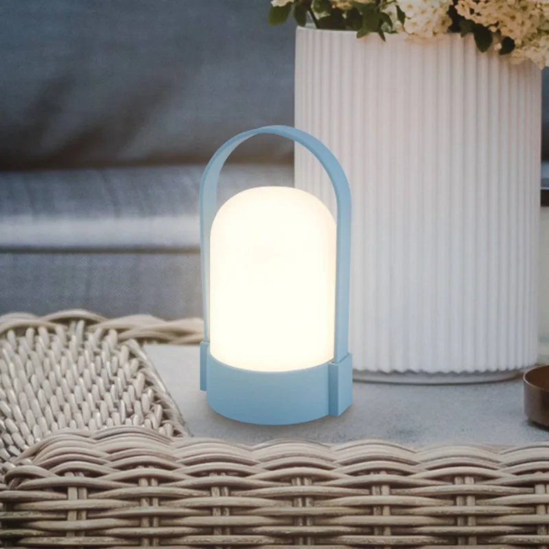 LED-batterij-tafellamp ASA, duifblauw, hoogte 15,5 cm, IP44 de Briloner en Duifblauw, Blanc – photo produit