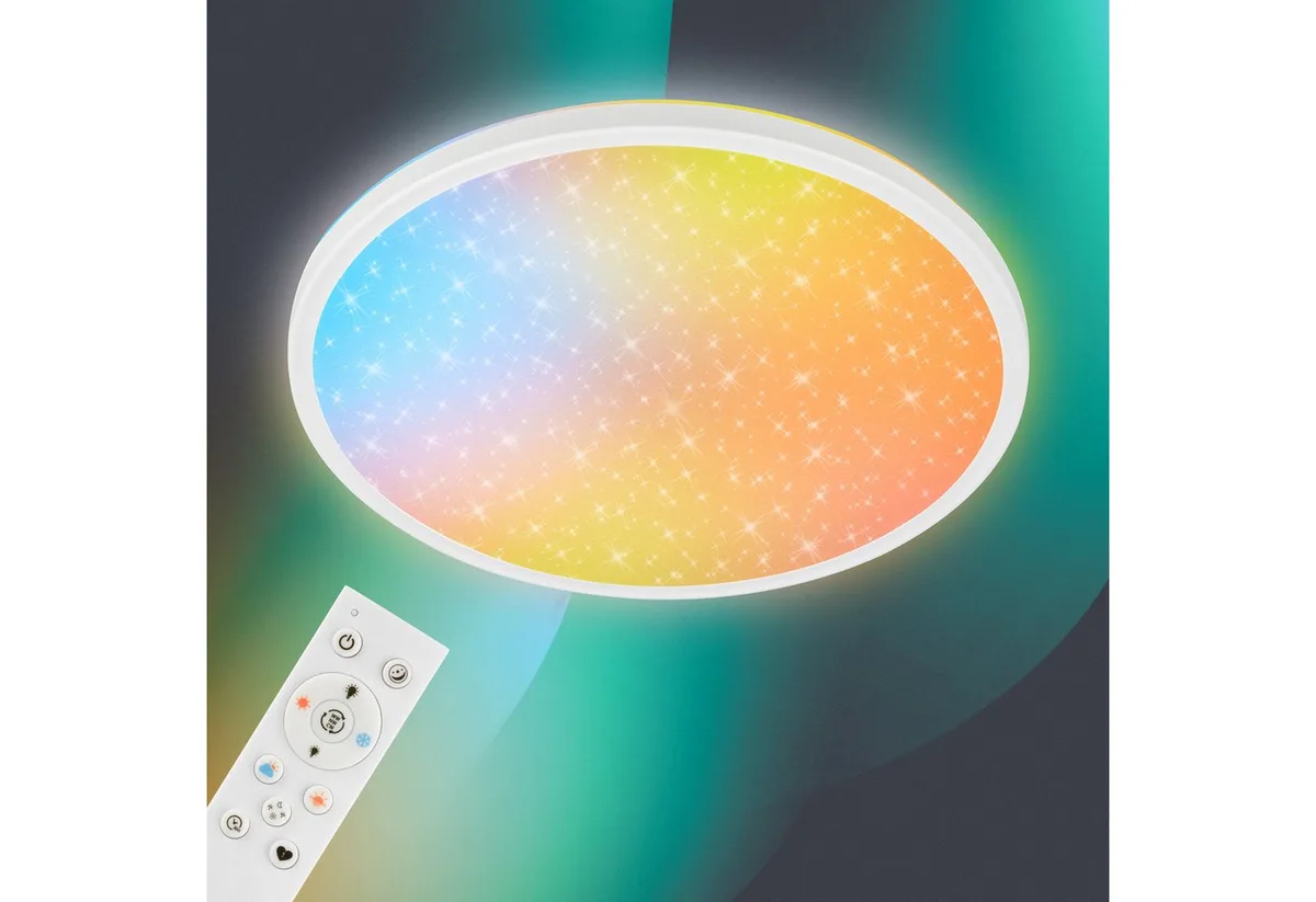 LED Deckenleuchte LED Deckenlampe AuraGlow Dimmbar Fernbedienung Sternenhimmel, LED fest integriert, CCT Farbtemperatursteuerung, 37,5x4 cm, Schlafzimmer, Wohnzimmer de Briloner en Blanc – photo produit