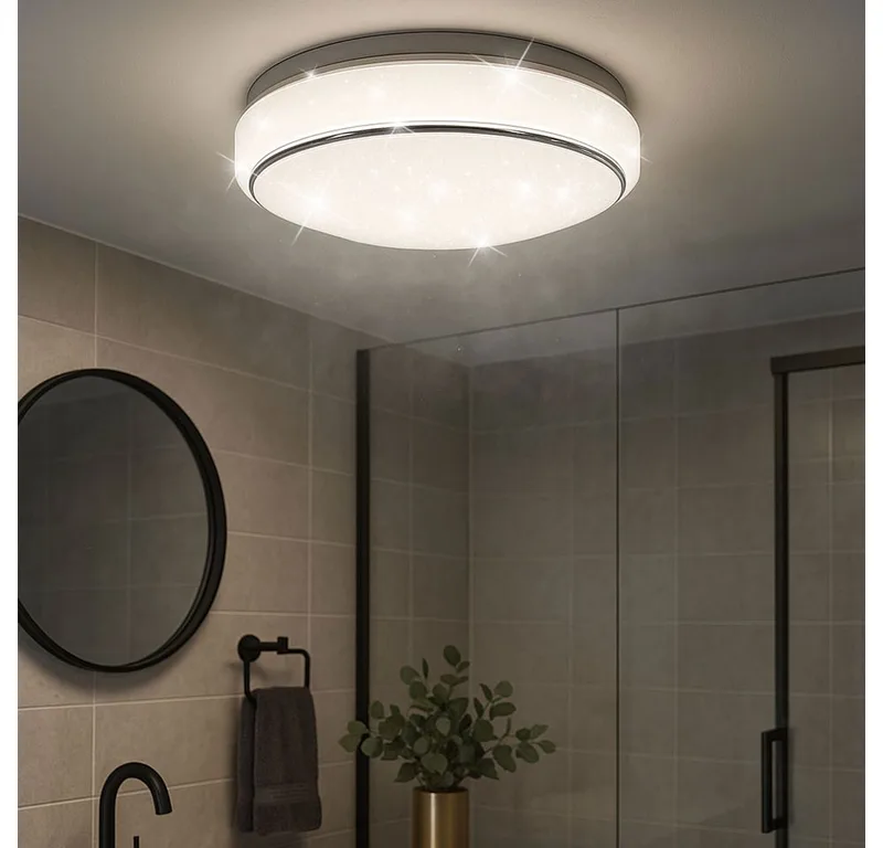 LED Deckenleuchte, LED-Leuchtmittel fest verbaut, Kaltweiß, Warmweiß, Neutralweiß, Tageslichtweiß, Farbwechsel, Deckenlampe Badezimmerleuchte LED CCT dimmbar Sterneneffekt D 28 cm de Briloner en Blanc – photo produit