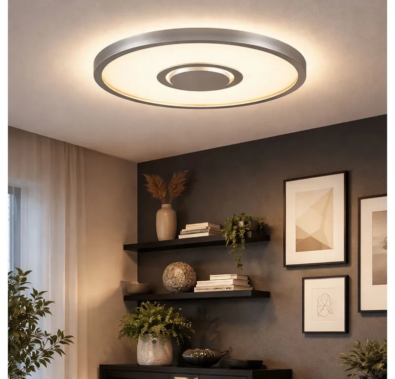 LED Deckenleuchte, LED-Leuchtmittel fest verbaut, Warmweiß, Deckenleuchte Wohnzimmerlampe Panel LED Backlight silber rund opal de Briloner en Argent – photo produit