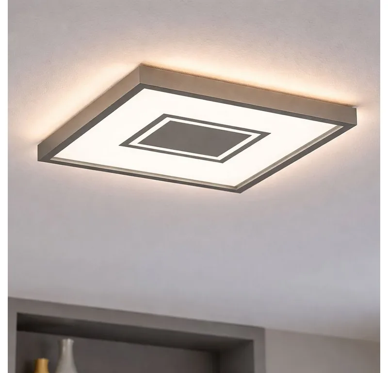 LED Deckenleuchte, LED-Leuchtmittel fest verbaut, Warmweiß, Deckenleuchte Wohnzimmerlampe LED Backlight silber quadratisch opal by Briloner in Silver – product photo