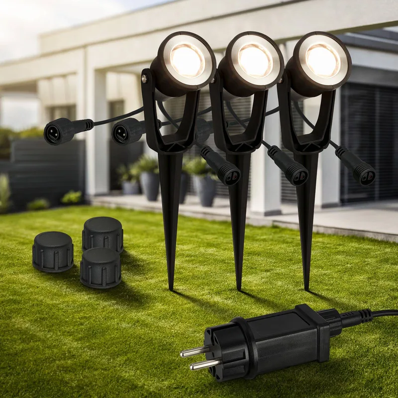 LED grondspies 3918035 12V starterset van 3, Ø 5 cm by Briloner in Black – product photo