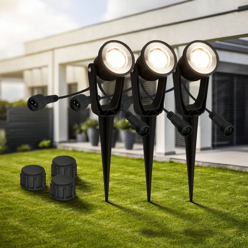 LED jordspydspids 3919035 12V 3-punkts forlængelse, sort Ø 5 cm fra Briloner i Sort – produktbillede