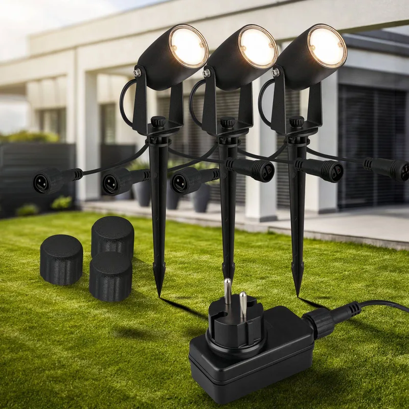 LED-Erdspießspot 3927035 12 V 3er-Starterset, schwarz Ø 4 cm von Briloner in Schwarz – Produktfoto