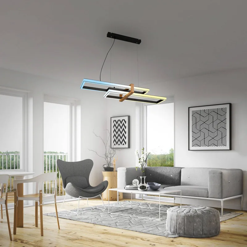 LED-hængelampe 4768015 CCT med fjernbetjening fra Briloner i Sort, Licht hout – produktbillede