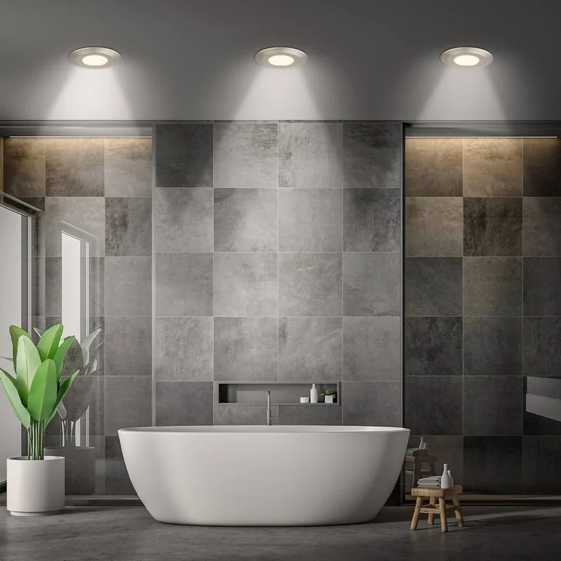 LED inbouwlamp Klira, Ø 9 cm, IP44, set van 3 de Briloner en Mat nikkel – photo produit