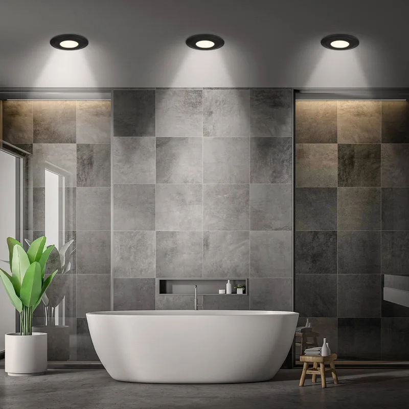 LED inbouwlamp Klira, zwart, Ø 9 cm, IP44, set van 3 från Briloner i Matzwart – produktbild