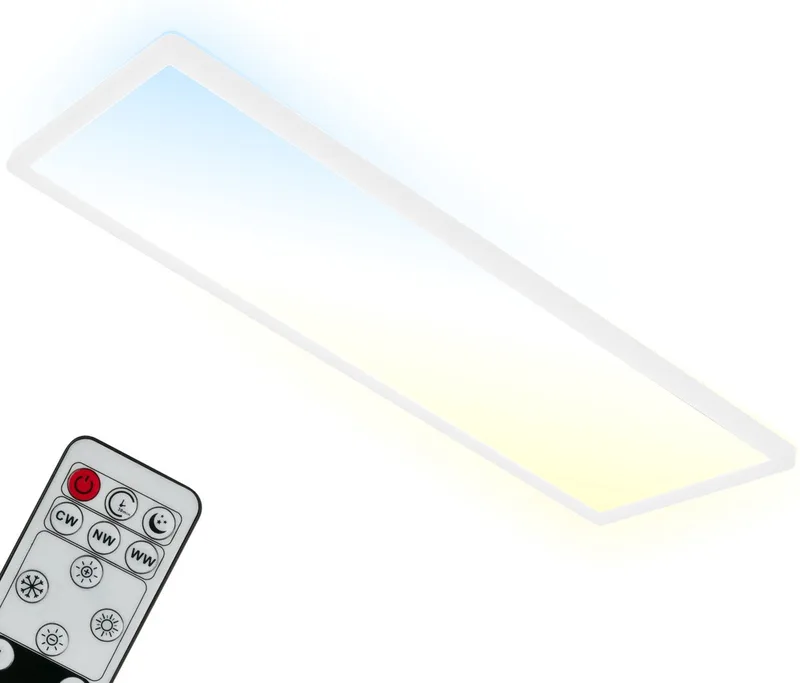 LED paneel CCT, LED plafondlamp tegenlicht, ultraplat, dimbaar, afstandsbediening, warm wit, neutraal wit, koel wit, 580x200x30mm (LxBxH) von Briloner in Weiß – Produktfoto