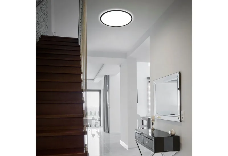 LED Panel 3428015 SLIM, LED fest integriert, Neutralweiß, Deckenlampe, 48x3cm, Schwarz, 30W, Wohnzimmer, Schlafzimmer, Küche de Briloner en Or – photo produit 5 sur 5