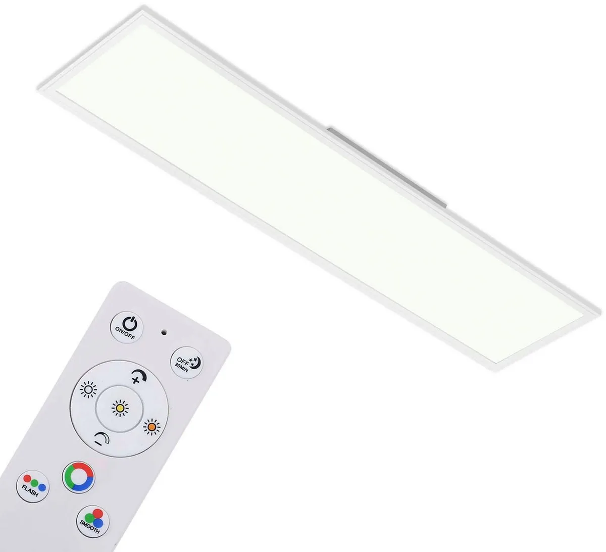 LED Panel 7154016 Colour, CCT - über Fernbedienung, Nachtlichtfunktion, Timerfunktion, LED fest integriert, Farbwechsler, Neutralweiß, Kaltweiß, Warmweiß, Tageslichtweiß, Deckenlampe, 119,6x29,6x6,5cm, 40W, Wohnzimmer, Schlafzimmer de Briloner en Blanc – photo produit