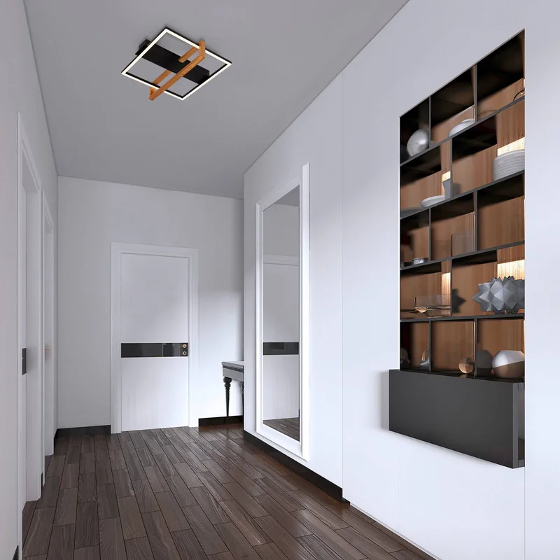 LED plafondlamp 3775015 vierkant 1-lamp met hout de Briloner en Noir – photo produit