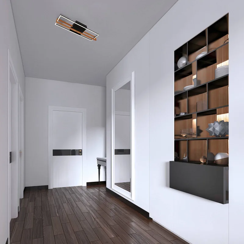 LED plafondlamp 3777015 rechthoek met houtelement de Briloner en Noir – photo produit