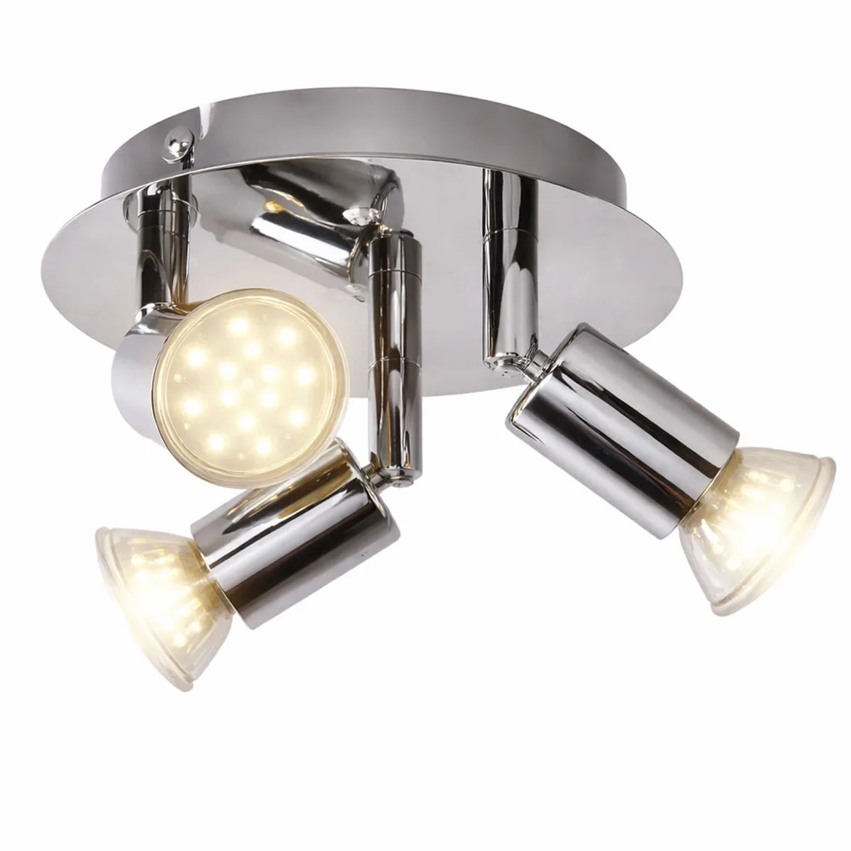 LED plafondlamp badkamerlamp spot zwenkbaar chroom halverlichting, metaal, 3x 3W 3x250lm warm wit, DxH 16 x 7,4 cm de Briloner en Argent – photo produit