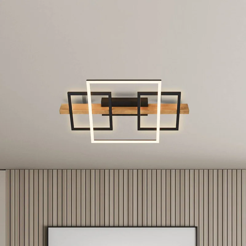 LED plafondlamp Cadre, 3000K, 55cm, zwart, hout från Briloner i Zwart mat, Hout licht – produktbild