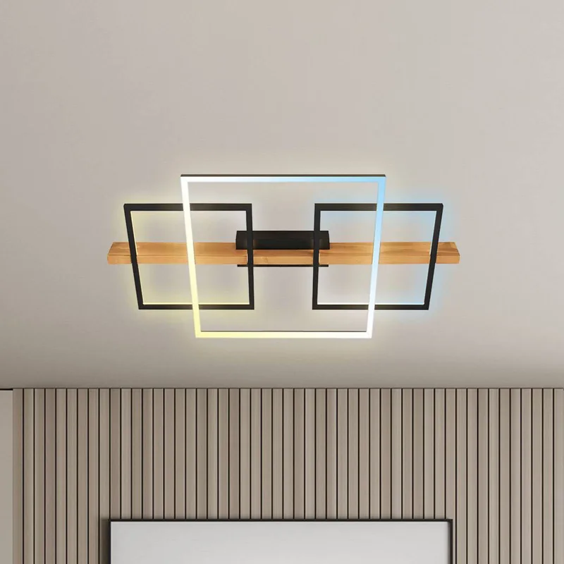 LED plafondlamp Cadre, CCT, 75 cm, zwart, hout från Briloner i Zwart mat, Hout licht – produktbild
