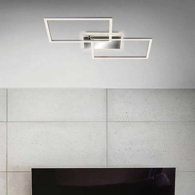 LED plafondlamp Frame 2-lamps, CCT, aluminium de Briloner en Geborsteld aluminium – photo produit