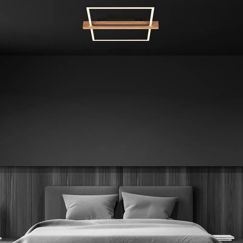 LED plafondlamp Moldura, 43 x 35 cm, hout, metaal, zwart von Briloner in Schwarz, Licht hout – Produktfoto
