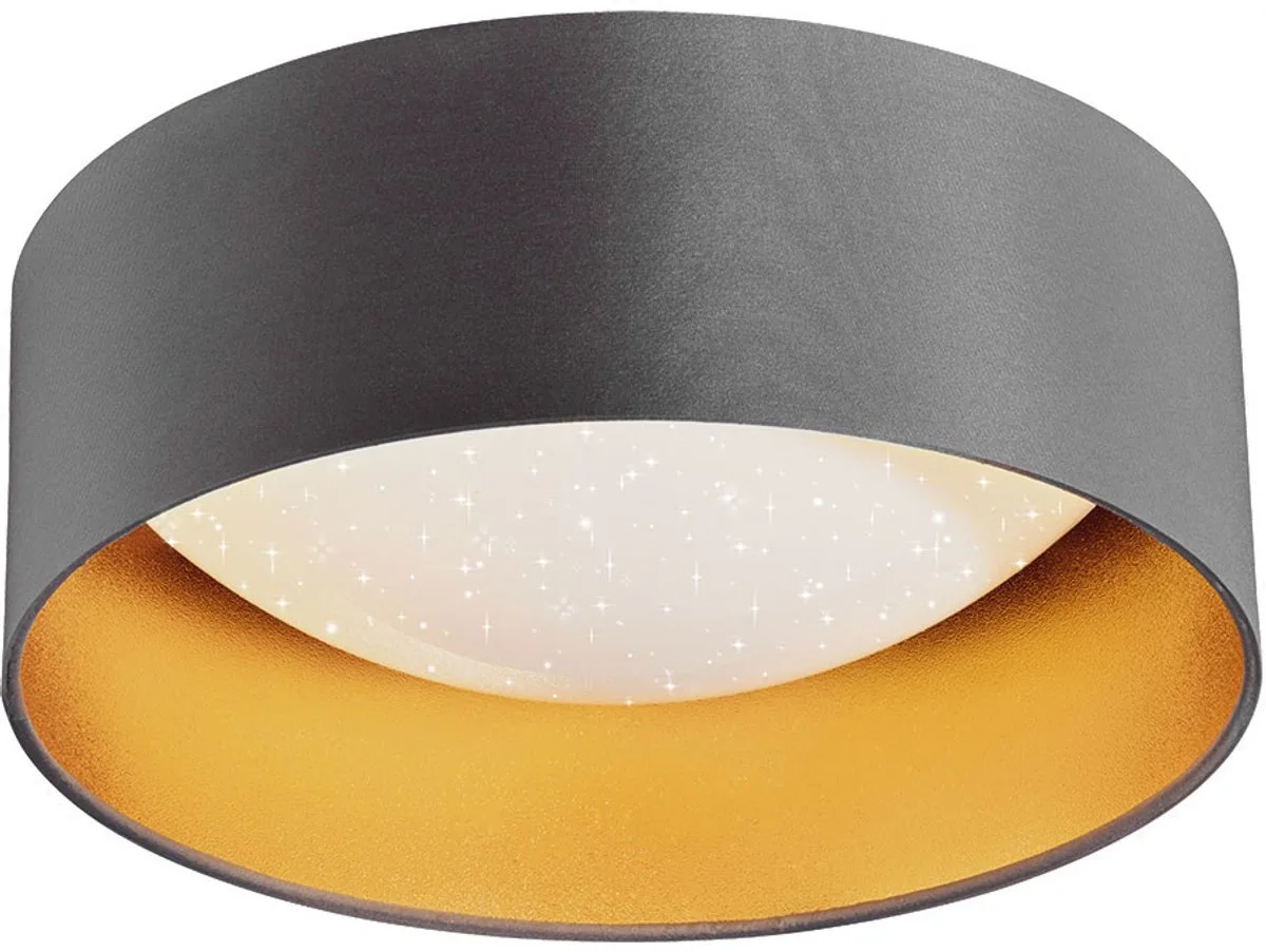 LED plafondlamp ster effect woonkamer lamp textiel kap goud modern, wit rond, 12W 1300Lm neutraal wit, DxH 32x11 cm de Briloner en Gris – photo produit