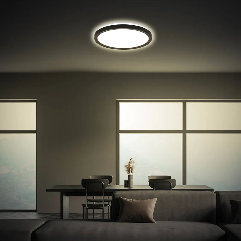 LED plafondlamp Tava, zwart, Ø 24 cm, kunststof fra Briloner i Matzwart – produktbillede