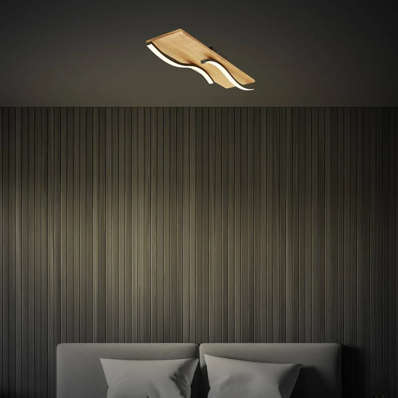 LED plafondlamp Vinka, 55 x 14 cm, 2-lamps, houtkleur von Briloner in Licht hout, Schwarz – Produktfoto
