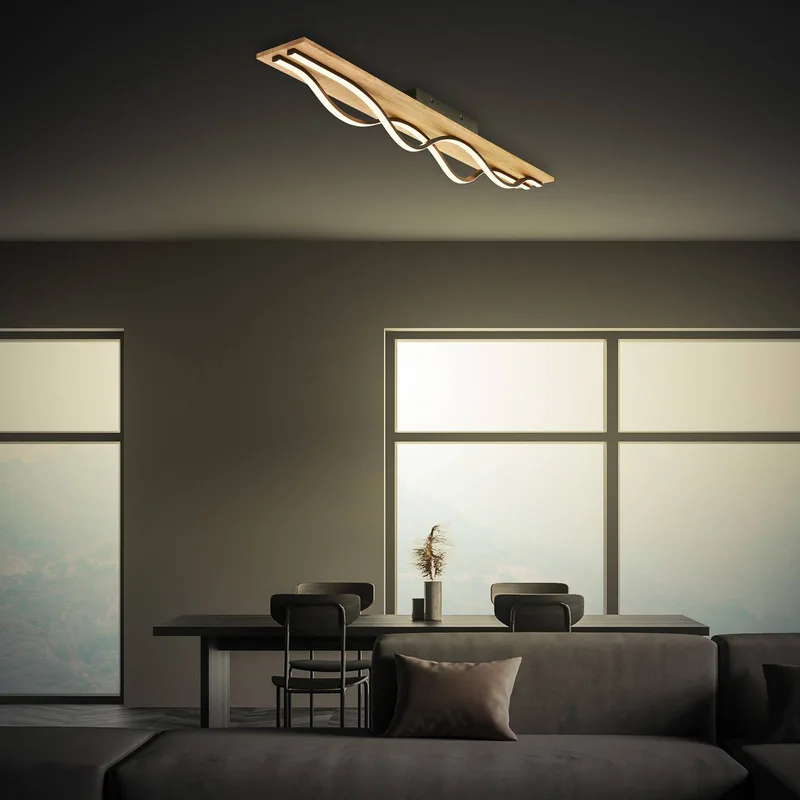 LED plafondlamp Vinka, 98 x 11 cm, 2-lamps, houtkleurig de Briloner en Licht hout, Noir – photo produit