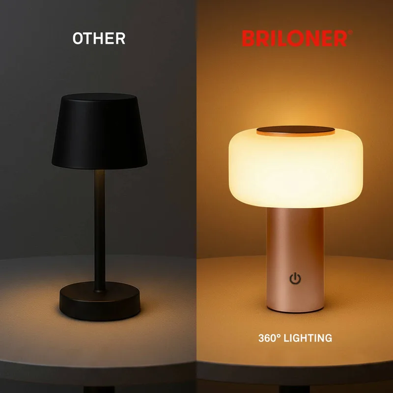 LED tafellamp met oplaadbare batterij Juna, bruin, IP44, dimbaar, 20 cm de Briloner en Marron, Blanc – photo produit
