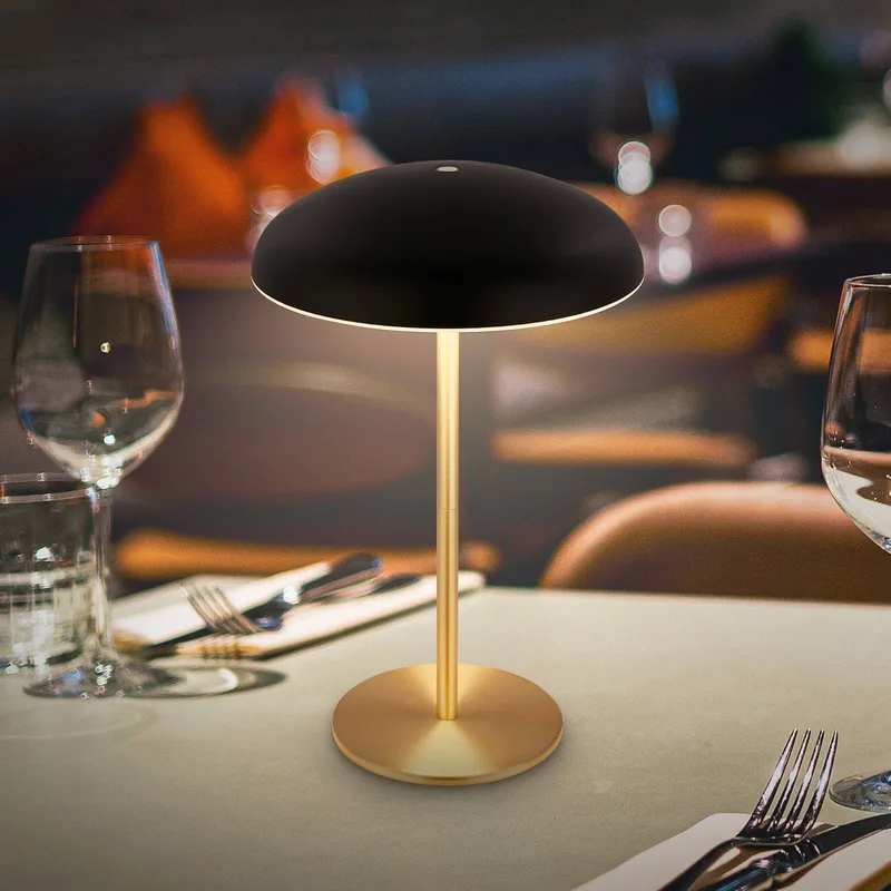 LED tafellamp op accu Brilo unplugged Caxa, zwart/messing de Briloner en Noir, Geborsteld messing – photo produit